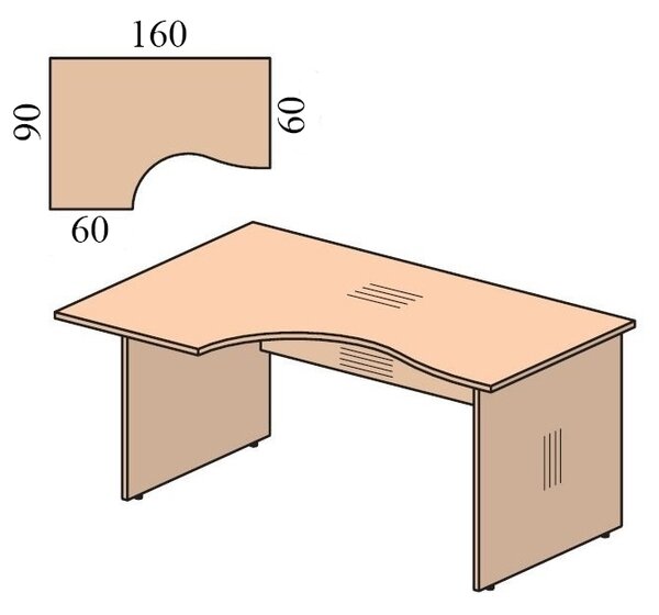 Impress ergonomikus asztal 160 x 90 cm, bal, fehér