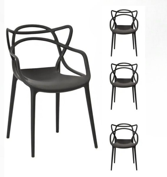 Modern, osztott szék, fekete - 3 darabos szett