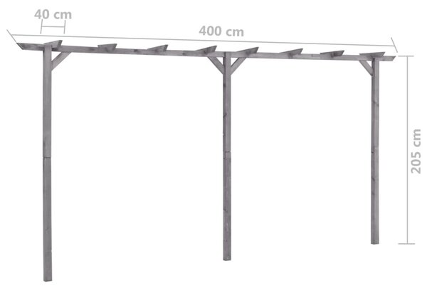 Szürke impregnált fenyőfa kerti pergola 400 x 40 x 205 cm