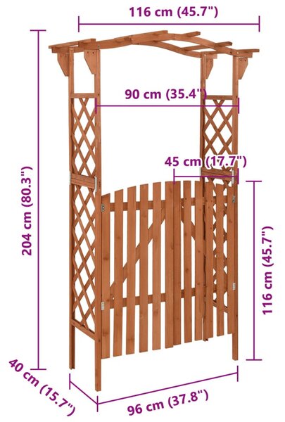Tömör fenyőfa pergola kapuval 116 x 40 x 204 cm