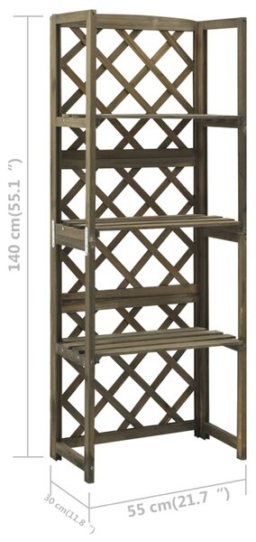 Szürke tömör fenyőfa lugasrács polcokkal 55 x 30 x 140 cm