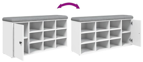 Fehér szerelt fa cipőtároló pad 102 x 32 x 50 cm