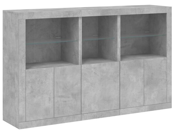 Betonszürke tálalószekrény LED-világítással 162 x 37 x 100 cm