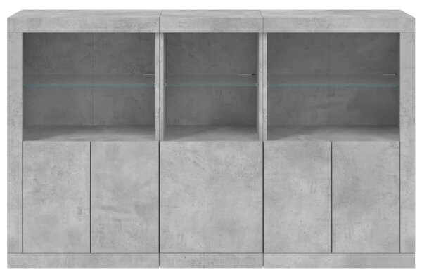 Betonszürke tálalószekrény LED-világítással 162 x 37 x 100 cm