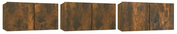 VidaXL 3 db füstös tölgy színű fa függő TV-szekrény 60 x 30 x 30 cm
