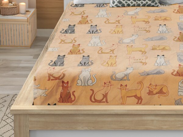 Mikroplüss lepedő COLORED CATS 90x200 cm krémszínű