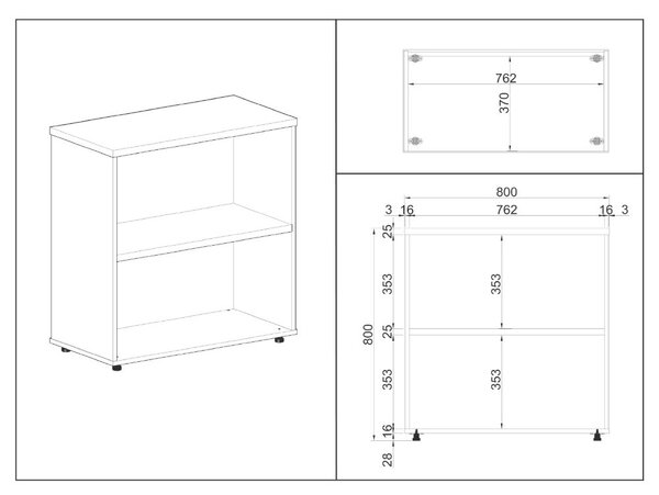 SimpleOffice alacsony szekrény 80 x 40 x 80 cm, nyír