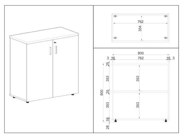 SimpleOffice alacsony szekrény 80 x 40 x 80 cm, cseresznye