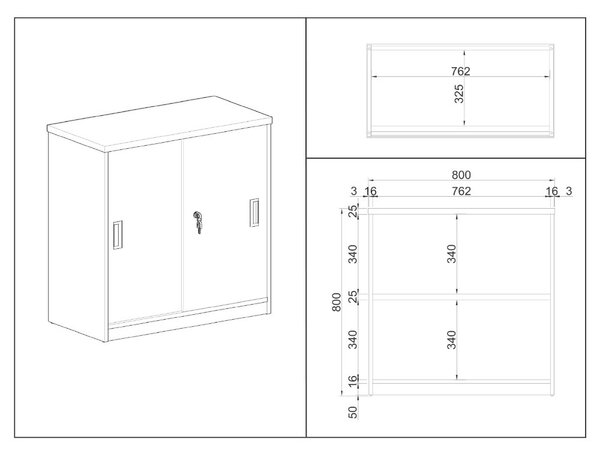 SimpleOffice alacsony szekrény 80 x 40 x 80 cm, cseresznye