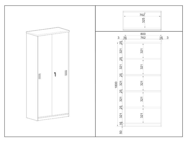 SimpleOffice magas szekrény 80 x 40 x 180 cm, nyír