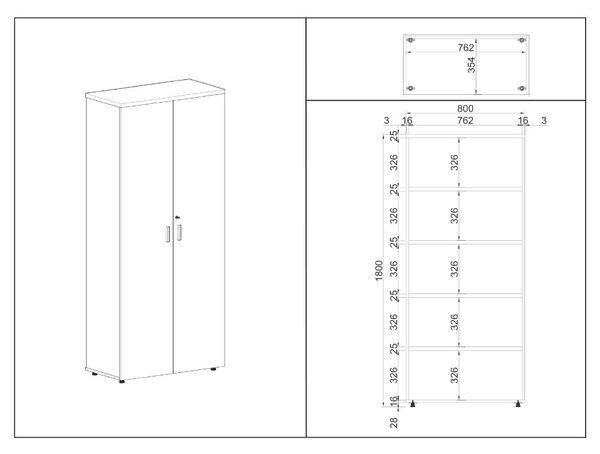 SimpleOffice magas szekrény 80 x 40 x 180 cm, cseresznye