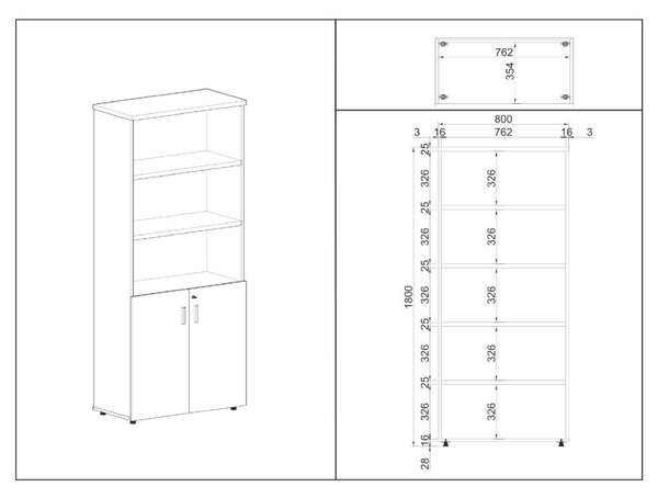 SimpleOffice magas szekrény 80 x 40 x 180 cm, cseresznye