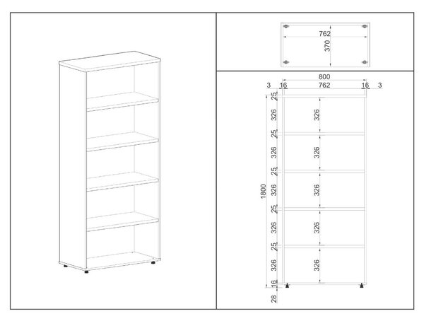 SimpleOffice magas szekrény 80 x 40 x 180 cm, fehér