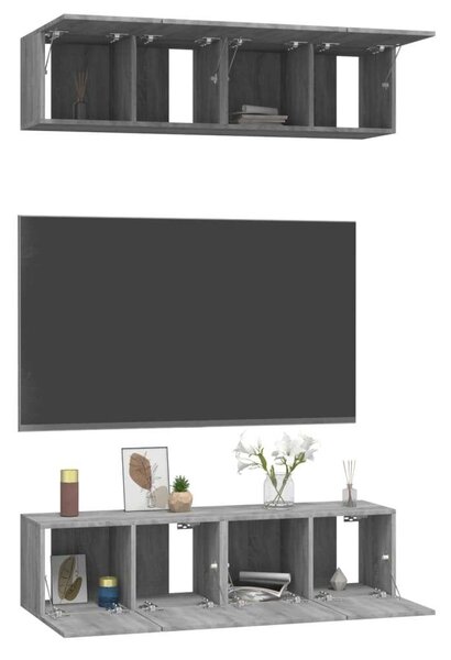 VidaXL 4 db szürke sonoma színű szerelt fa fali TV-szekrény 60x30x30cm