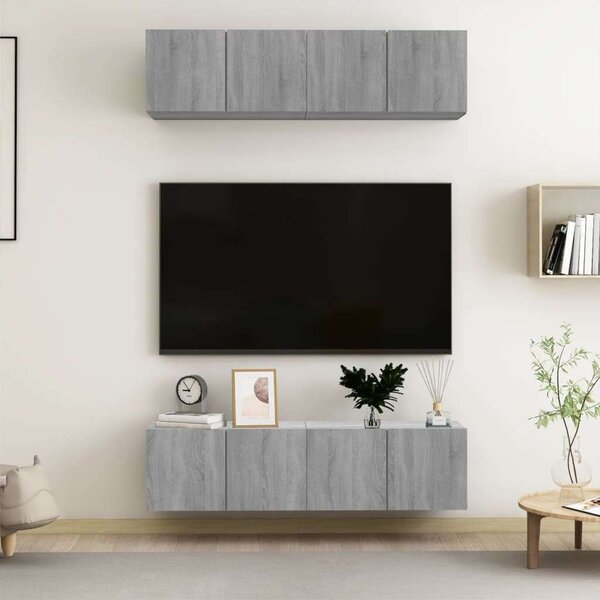 VidaXL 4 db szürke sonoma színű szerelt fa fali TV-szekrény 60x30x30cm