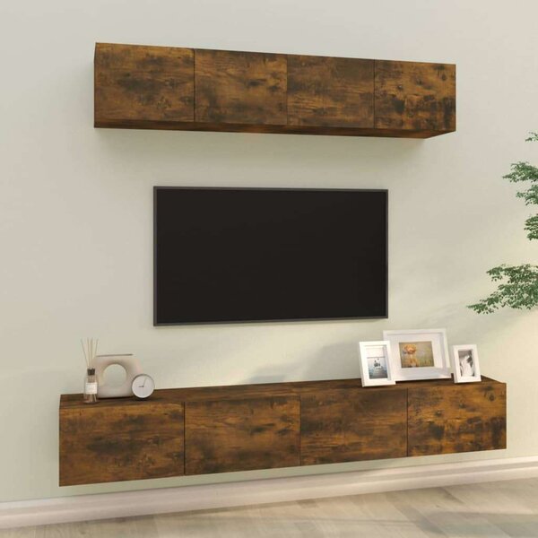 Modern Falra Szerelhető TV Szekrény Szett - Füstös Tölgy - 4 Rész