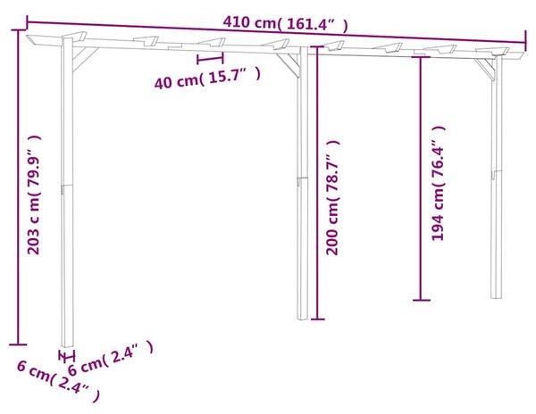 Fa kerti pergola 410 x 40 x 203 cm