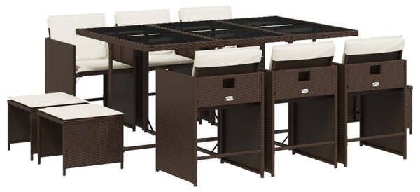11 részes barna polyrattan kerti ülőgarnitúra párnákkal