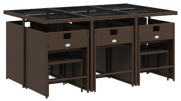 11 részes barna polyrattan kerti ülőgarnitúra párnákkal