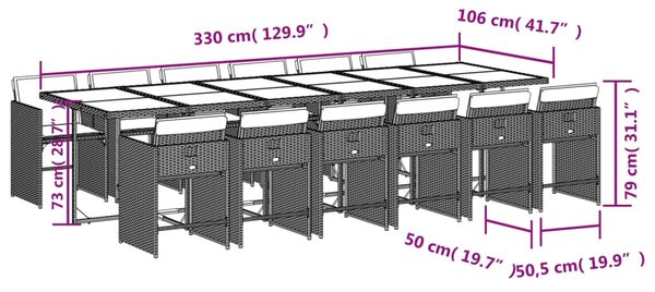 13részes vegyes bézs polyrattan kerti étkezőgarnitúra párnákkal