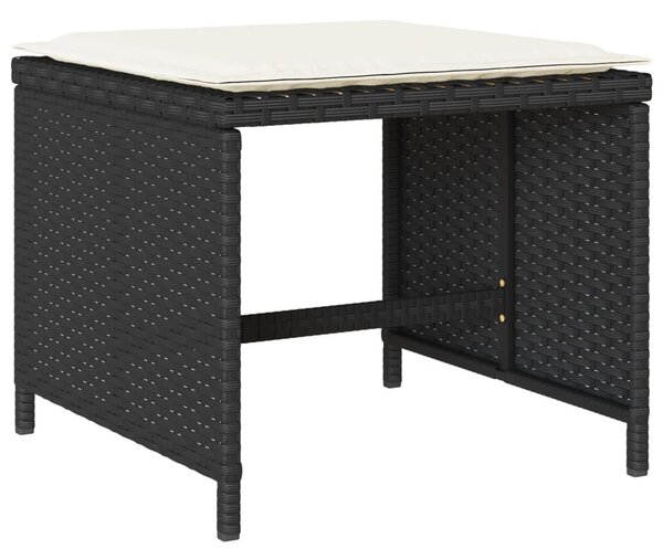 17 részes fekete polyrattan kerti étkezőgarnitúra párnákkal