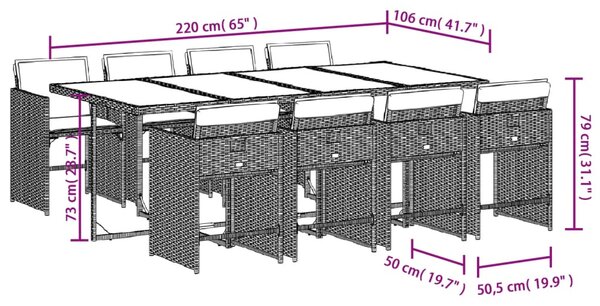 9 részes vegyes bézs polyrattan kerti étkezőgarnitúra párnákkal