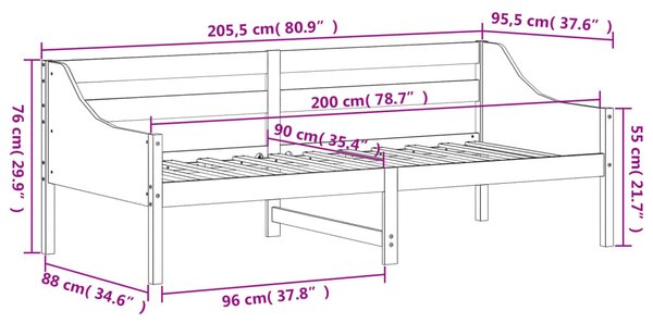 Viaszbarna tömör fenyőfa kanapéágy matrac nélkül 90 x 200 cm
