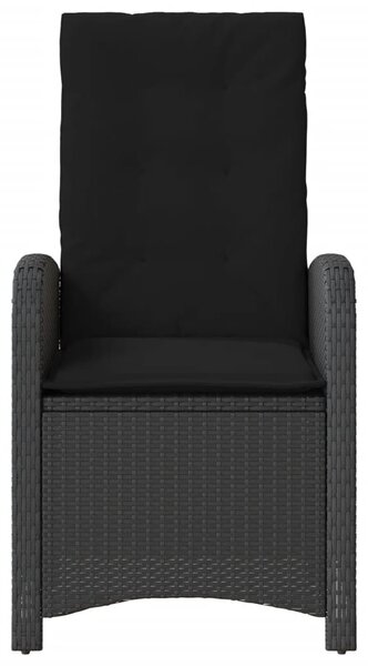 Fekete polyrattan dönthető kerti szék párnával