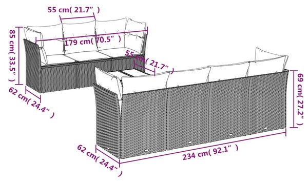 8 részes bézs polyrattan kerti ülőgarnitúra párnával