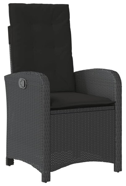 Fekete polyrattan dönthető kerti szék párnával