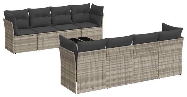 9 részes világosszürke polyrattan kerti ülőgarnitúra párnával