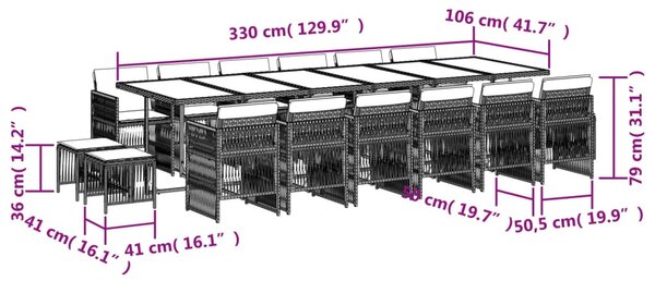 17részes vegyes bézs polyrattan kerti étkezőgarnitúra párnákkal