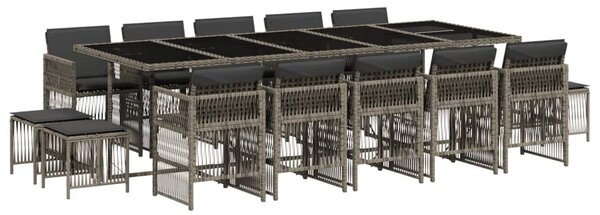 15 részes szürke polyrattan kerti étkezőgarnitúra párnákkal