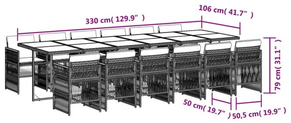 13 részes szürke polyrattan kerti ülőgarnitúra párnákkal