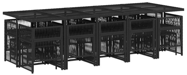 15 részes fekete polyrattan kerti étkezőgarnitúra párnákkal