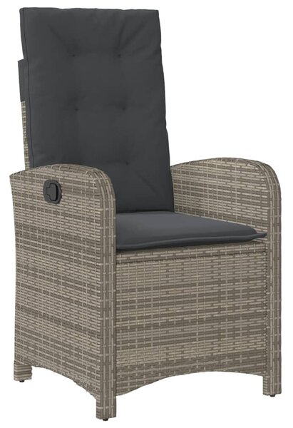 Szürke polyrattan dönthető kerti szék párnákkal