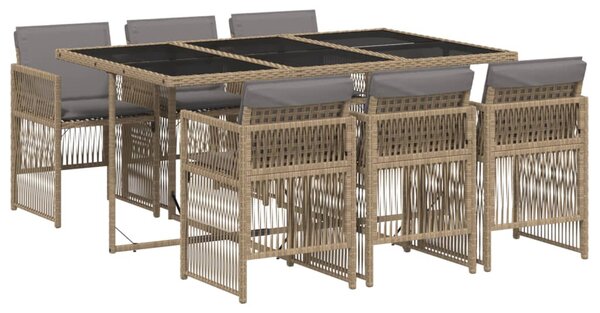 7 részes vegyes bézs polyrattan kerti étkezőgarnitúra párnákkal