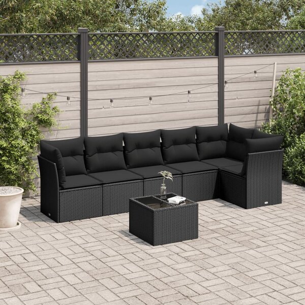 7 részes fekete polyrattan kerti ülőgarnitúra párnával