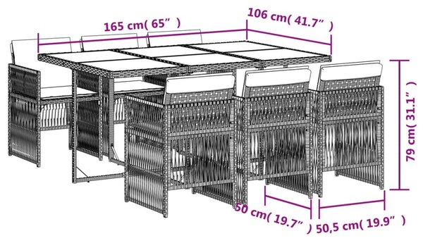 7 részes vegyes bézs polyrattan kerti étkezőgarnitúra párnákkal