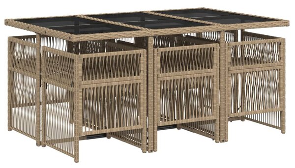 7 részes vegyes bézs polyrattan kerti étkezőgarnitúra párnákkal
