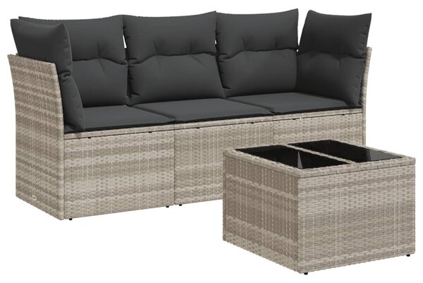 4 részes világosszürke polyrattan kerti ülőgarnitúra párnákkal