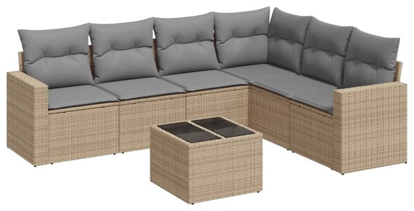 7 részes bézs polyrattan kerti ülőgarnitúra párnákkal