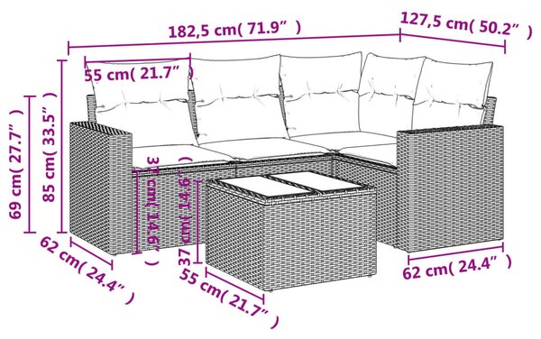5 részes bézs polyrattan kerti ülőgarnitúra párnákkal