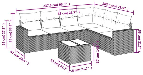 7 részes bézs polyrattan kerti ülőgarnitúra párnákkal