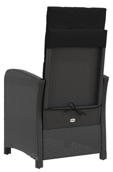 2 db fekete polyrattan dönthető kerti szék párnával