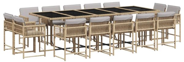 15 részes vegyes bézs polyrattan kerti étkezőgarnitúra párnával