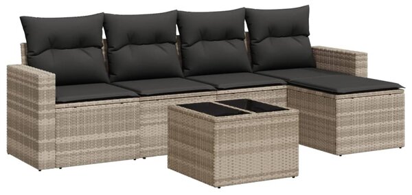 6 részes világosszürke polyrattan kerti ülőgarnitúra párnákkal
