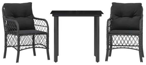 3 részes fekete polyrattan bisztrógarnitúra párnával