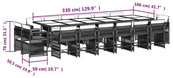 17részes vegyes bézs polyrattan kerti étkezőgarnitúra párnákkal