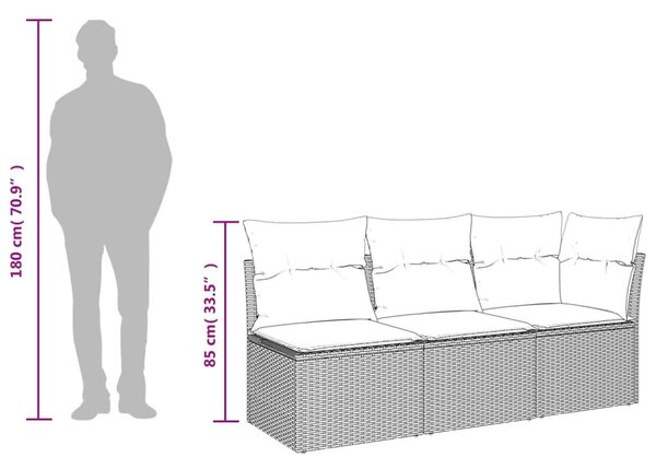 3 személyes bézs polyrattan kerti kanapé párnával